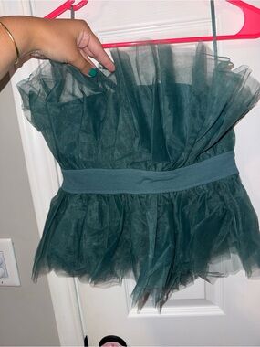 Sincerely Jules Teal Strapless Tulle Peplum Top